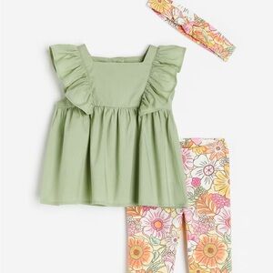 H&M Kids Matching Set for Spring  - Olive Green and Floral 3-6months